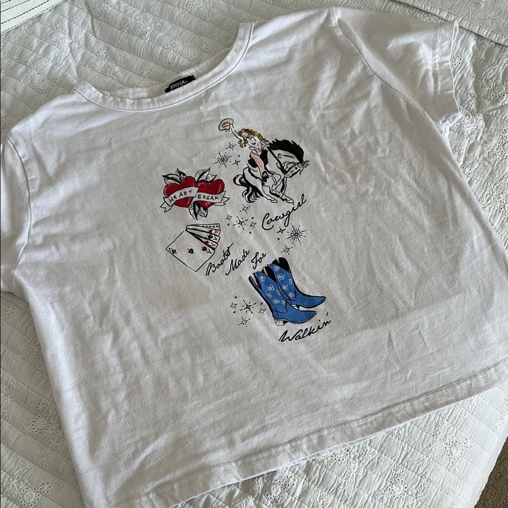 Nasty Gal White Graphic T-Shirt with Cowboy Design